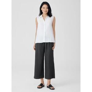 Eileen Fisher Wide-Leg Poplin Ankle Pants Women's 3X Nocturne Elastic Waist A35
